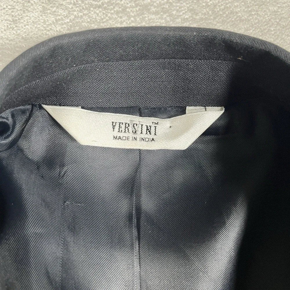 Versini Men's Blazer Sport Coat Size 41L Black 100% Wool 2 Gold Button *EUC